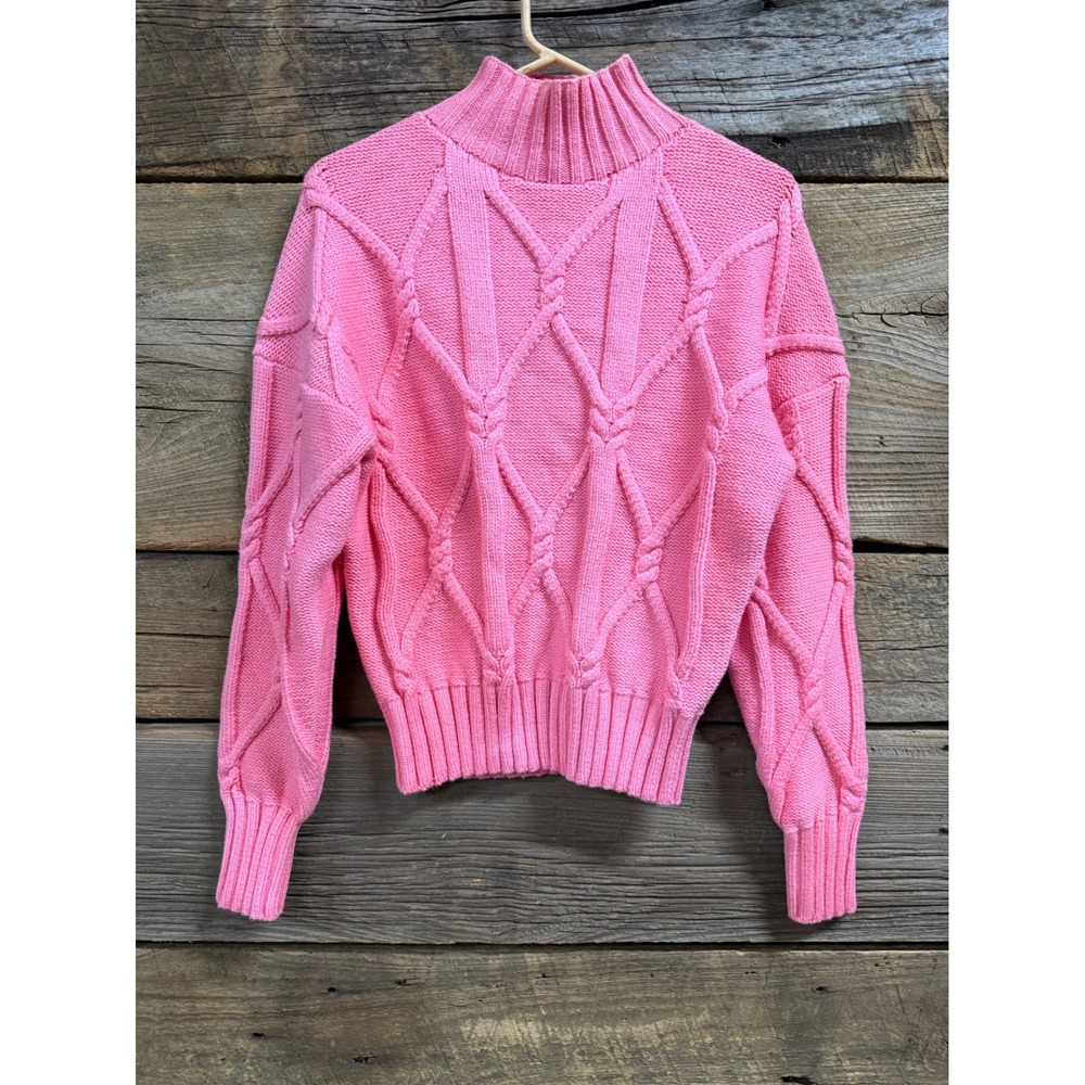 NWT J.Crew Pink Cable Knit Mock Neck Sweater Diamond Lattice Size S NWT